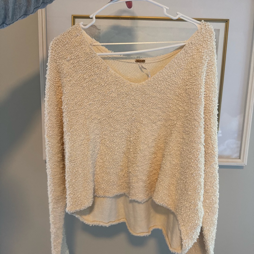 Free People Cream V-Neck Sweater